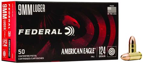 full metal jacket- 50 rounds per box|Federal American Eagle 9mm Luger Ammo 124 Grain Full Metal .